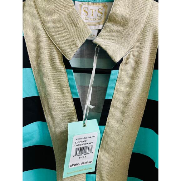 Sail to Sable Cabbage Navy Shift Dress With Gold Shimmer Neck Line NWT Size S - Picture 5 of 5